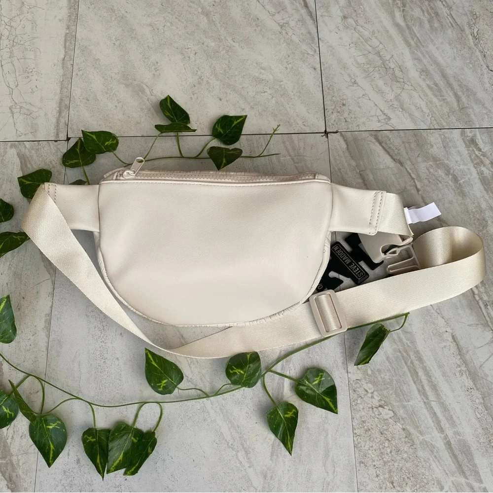 Steve Madden Fanny Pack Bag Beige Embossed Handbag Purse Adjustable Minimalist